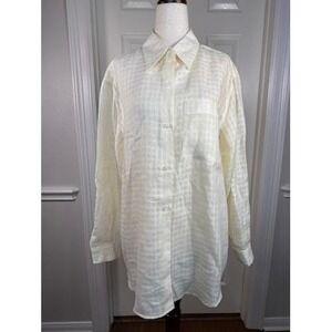 Liz Claiborne Lizsport Irish Linen Button Down Shirt Soft Yellow Womens Medium